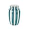 9.5" White & Teal Stripes Round Wide Ceramic Vase